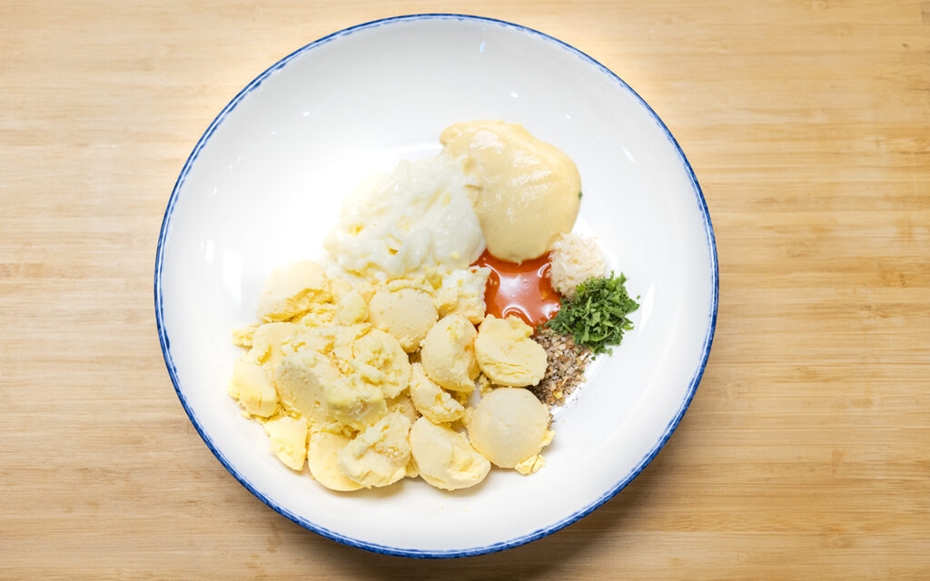 Ingredients for Duke's Seafood Crabby Deviled Eggs